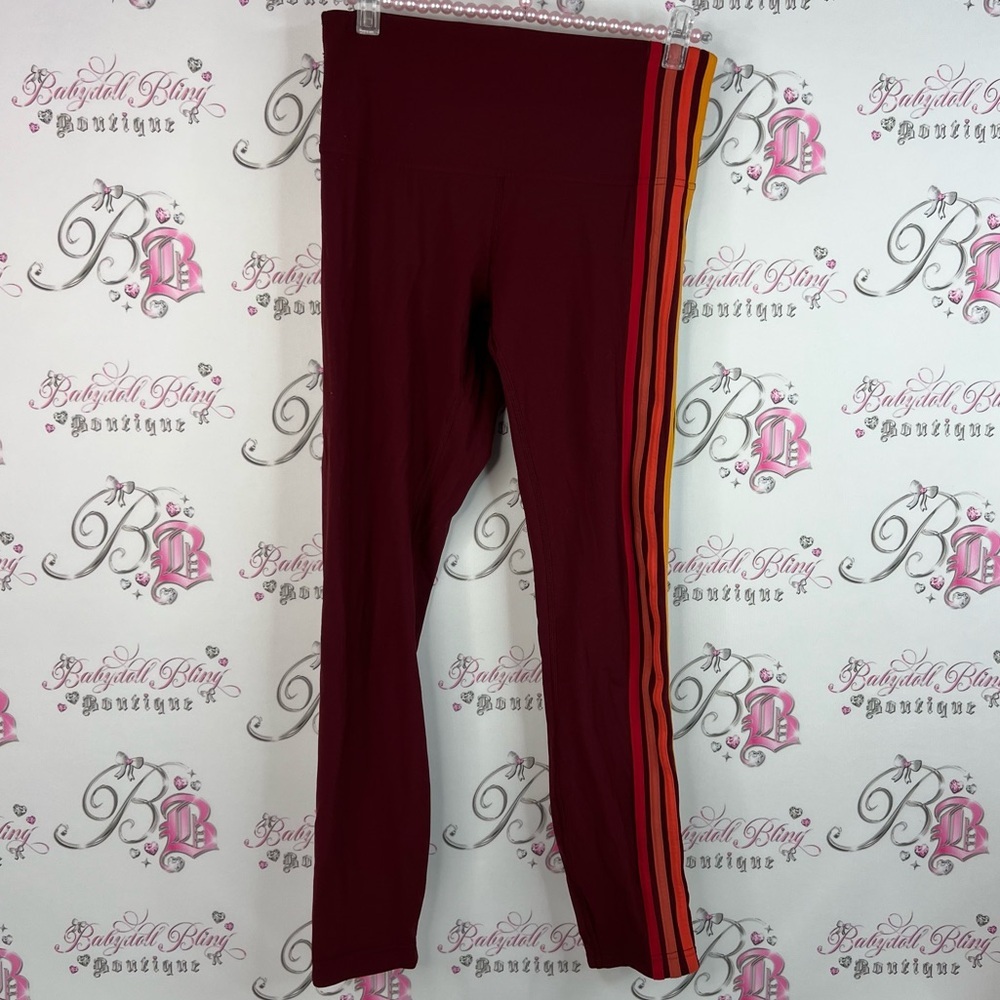 lululemon athletica tights leggings retro stripe Burgundy Legging Orange Stripes